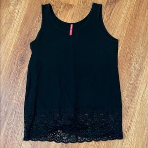 Ruby Ribbon Black Lace Trim Tank Top